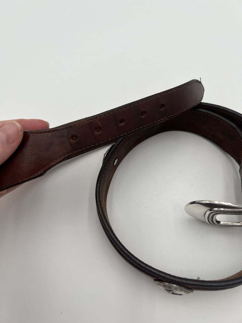 Justin 1638D Leather Western Belt Size 40 Cowboy Bull Rider Concho Brown - Picture 5 of 14